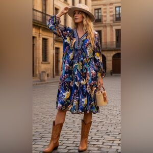 New XXLarge  Boho Multicolor Abstract Dress %100cotton